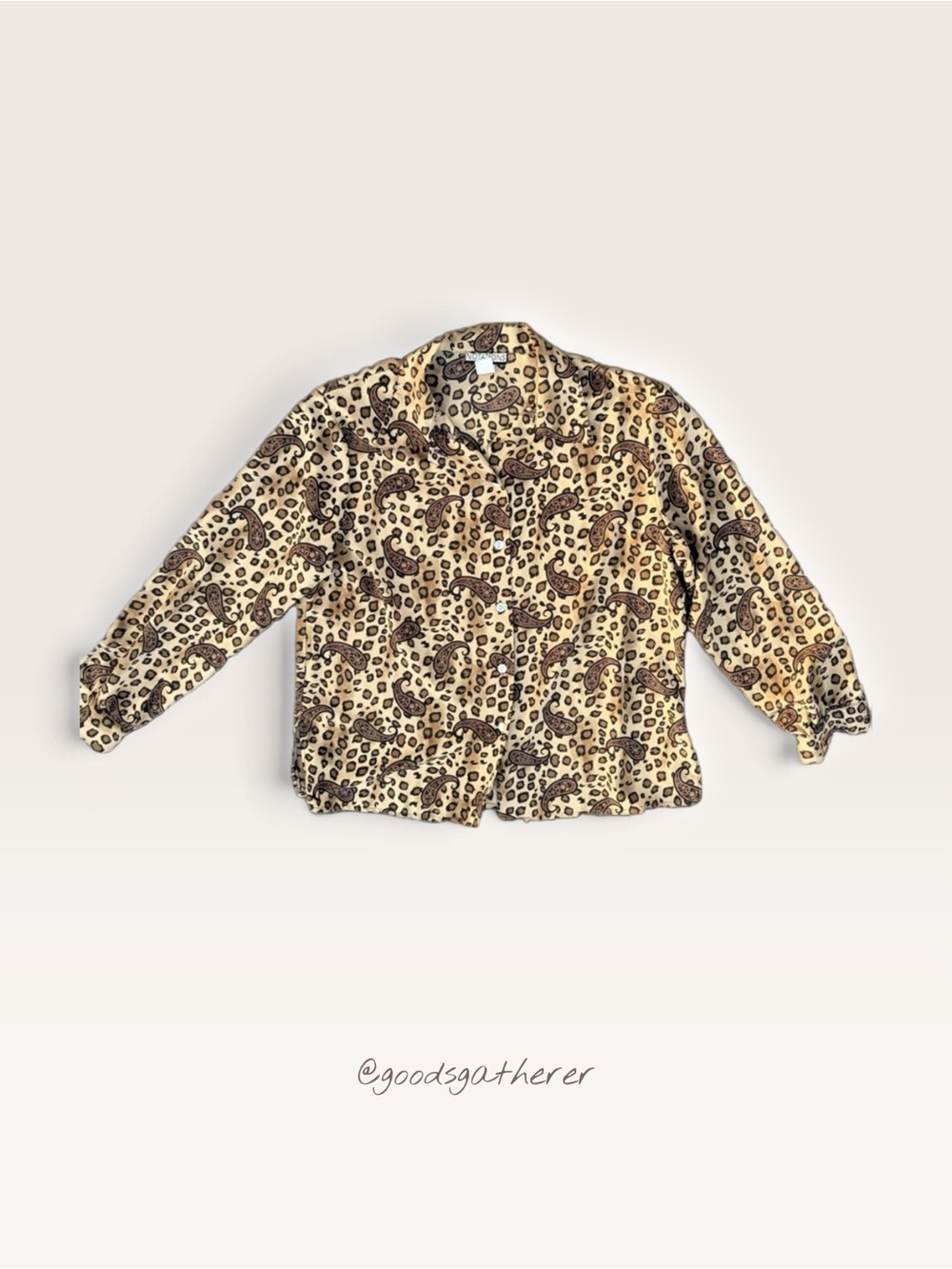 Notations Size 12 Leopard Paisley Button Up Blouse Animal Print Brown Tan Y2K